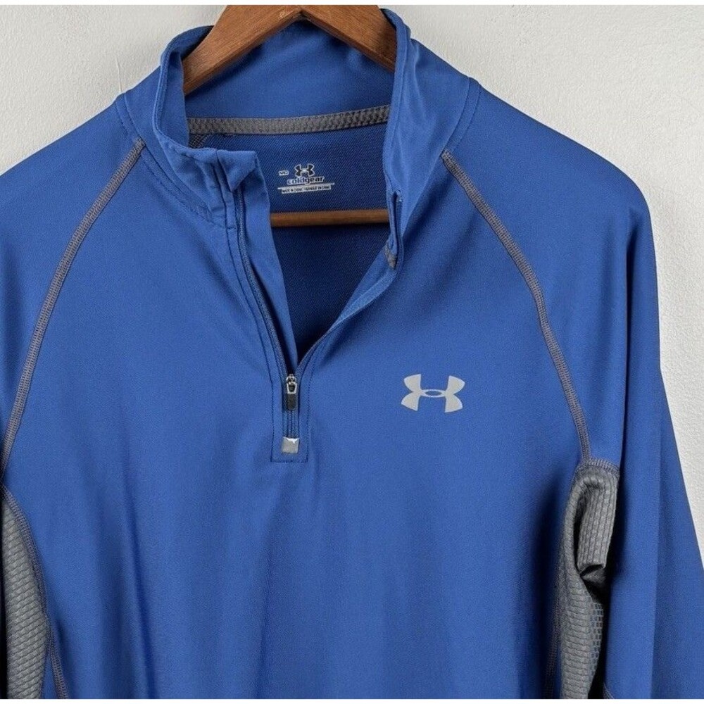 Under Armour 1/4 Zip Pullover Blue Men’s Medium Gray Trim Coldgear Stretch
